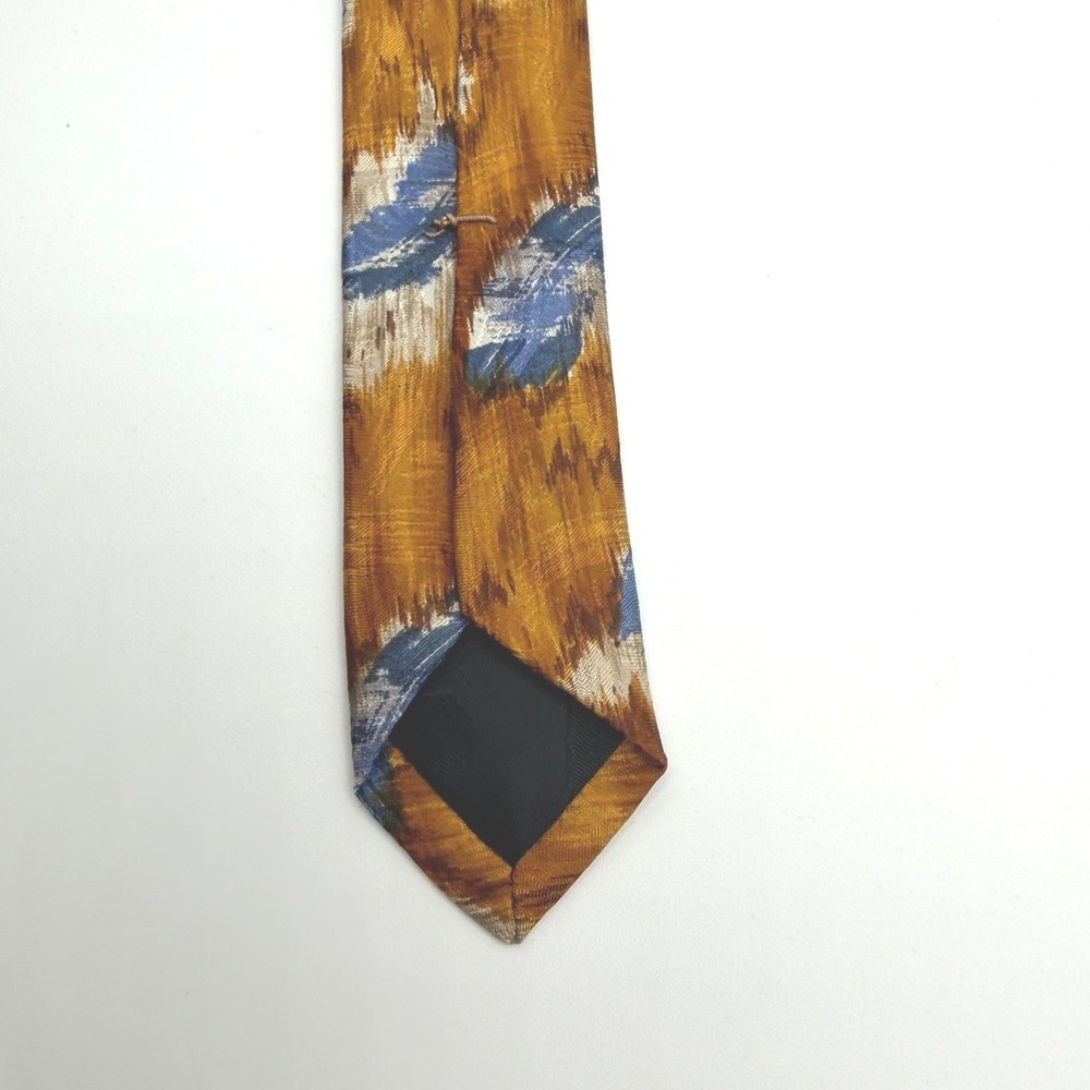 Ferrell‎ Reed Silk Necktie Mens OS Gold Blue Abstract Ikat Italy USA - Picture 5 of 7